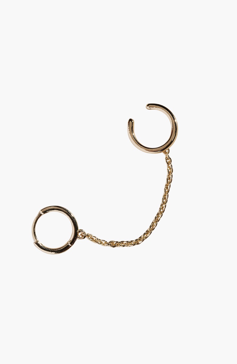 Nickel & Suede Chain Huggie with Cuff, Main, color, Gold