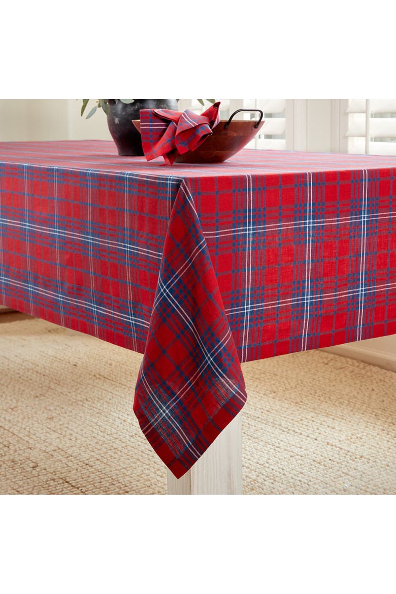 Linen Tablecloth - Red Tartan Plaid, Alternate, color, Red and Navy