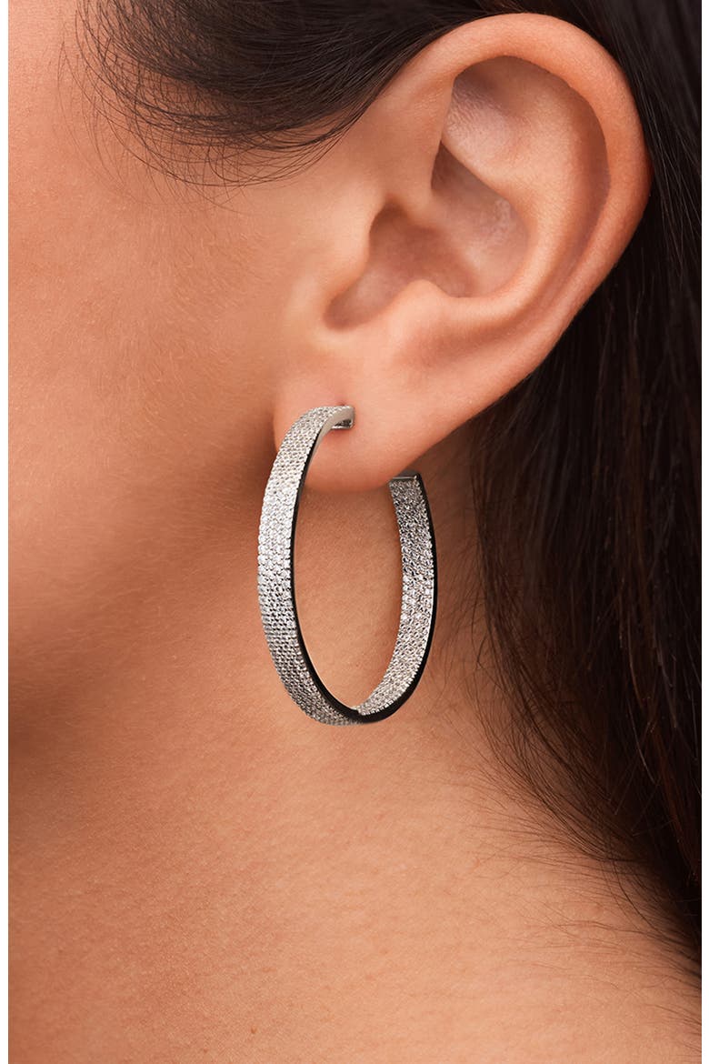 Cubic Zirconia Statement Inside Out Hoop Earrings, Alternate, color, SILVER
