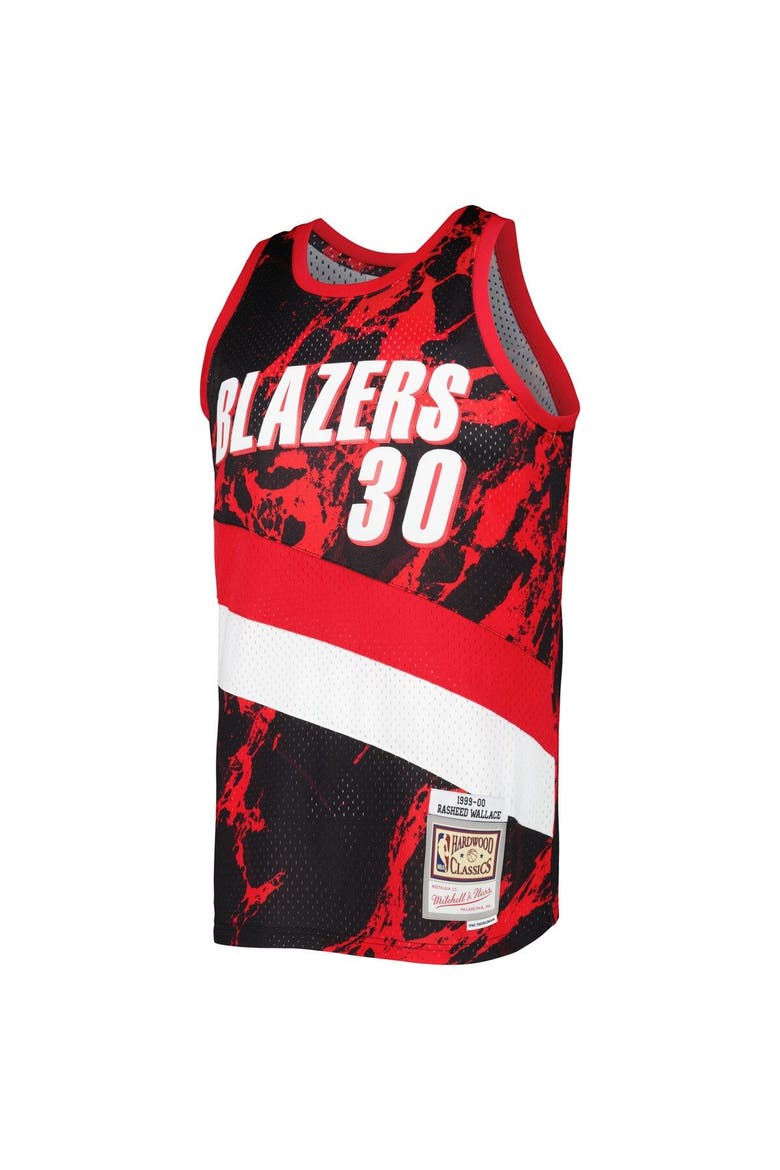 Men's Mitchell & Ness Rasheed Wallace Black Portland Trail Blazers 1999/00 Hardwood Classics Marble Swingman Jersey, Alternate, color, Black
