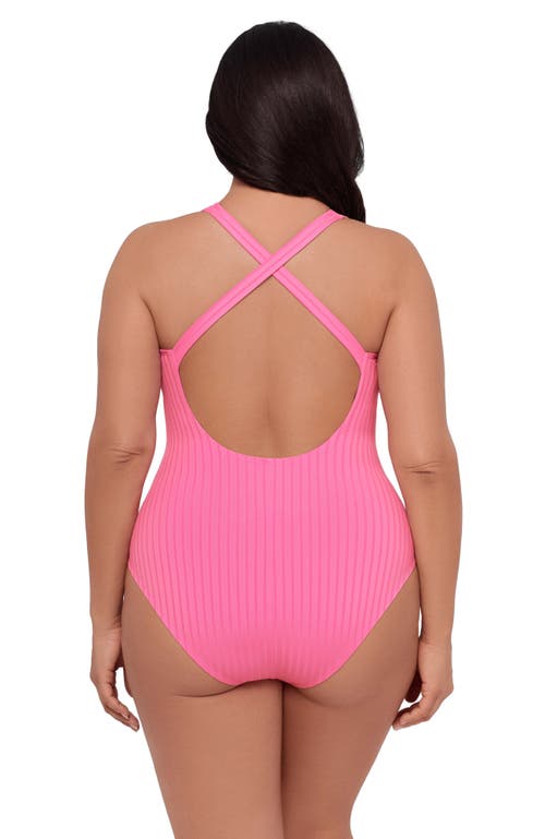 S3 Ribbed Scoopneck Crossback One Piece Swimsuit In Pink