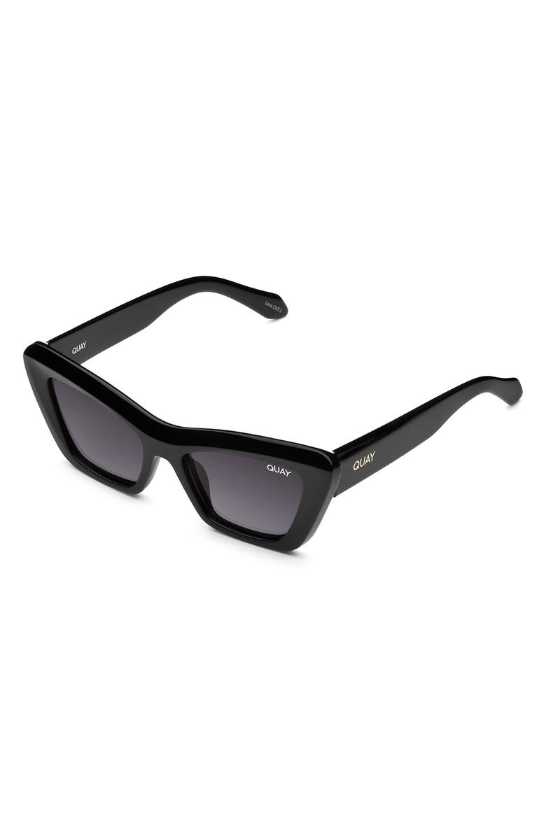 QUAY On the Radio 50mm Polarized Cat Eye Sunglasses, Alternate, color, Black / Smoke