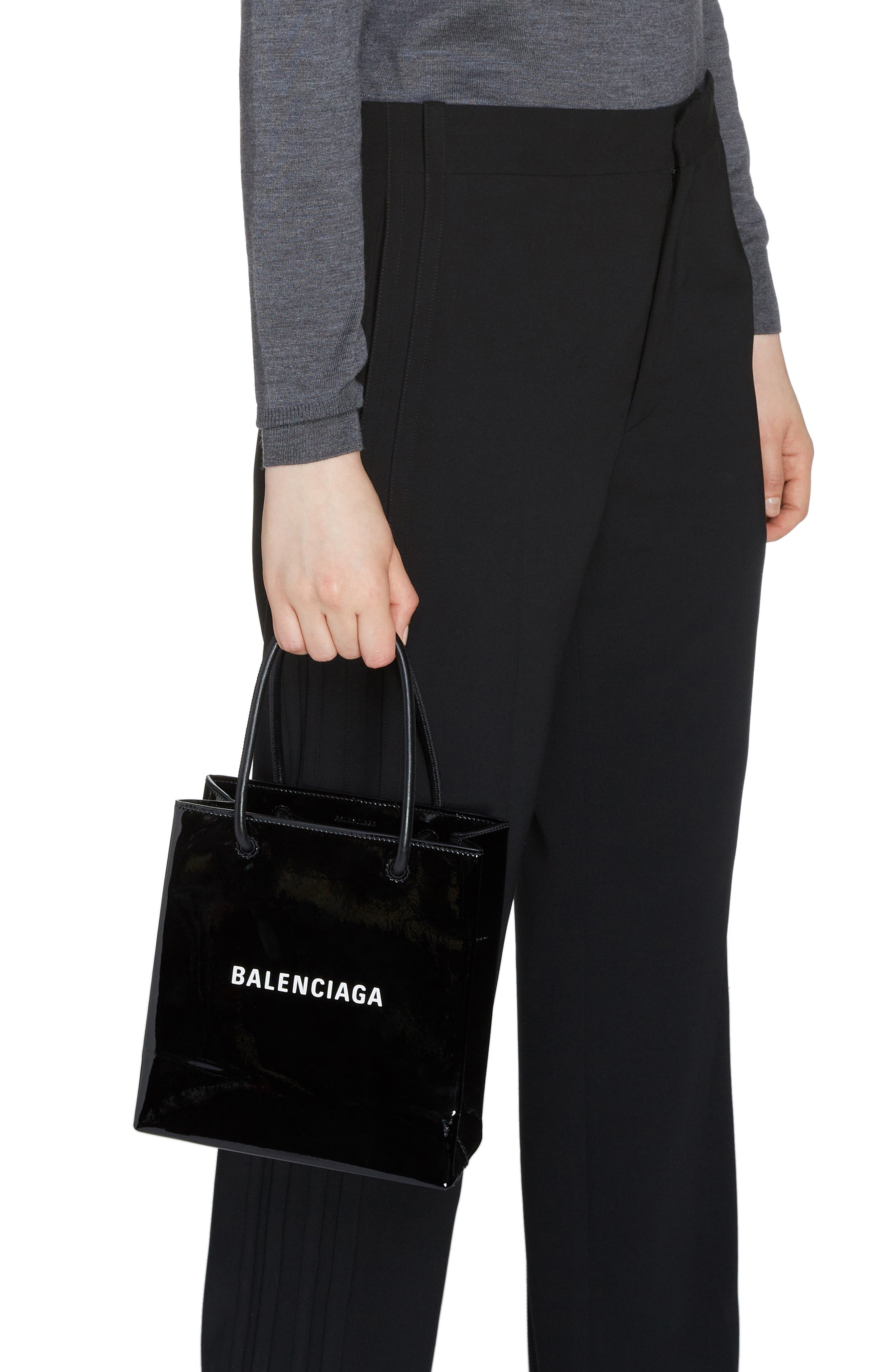 Balenciaga Extra Extra Small AJ Logo Leather Shopper Tote, Alternate, color, 