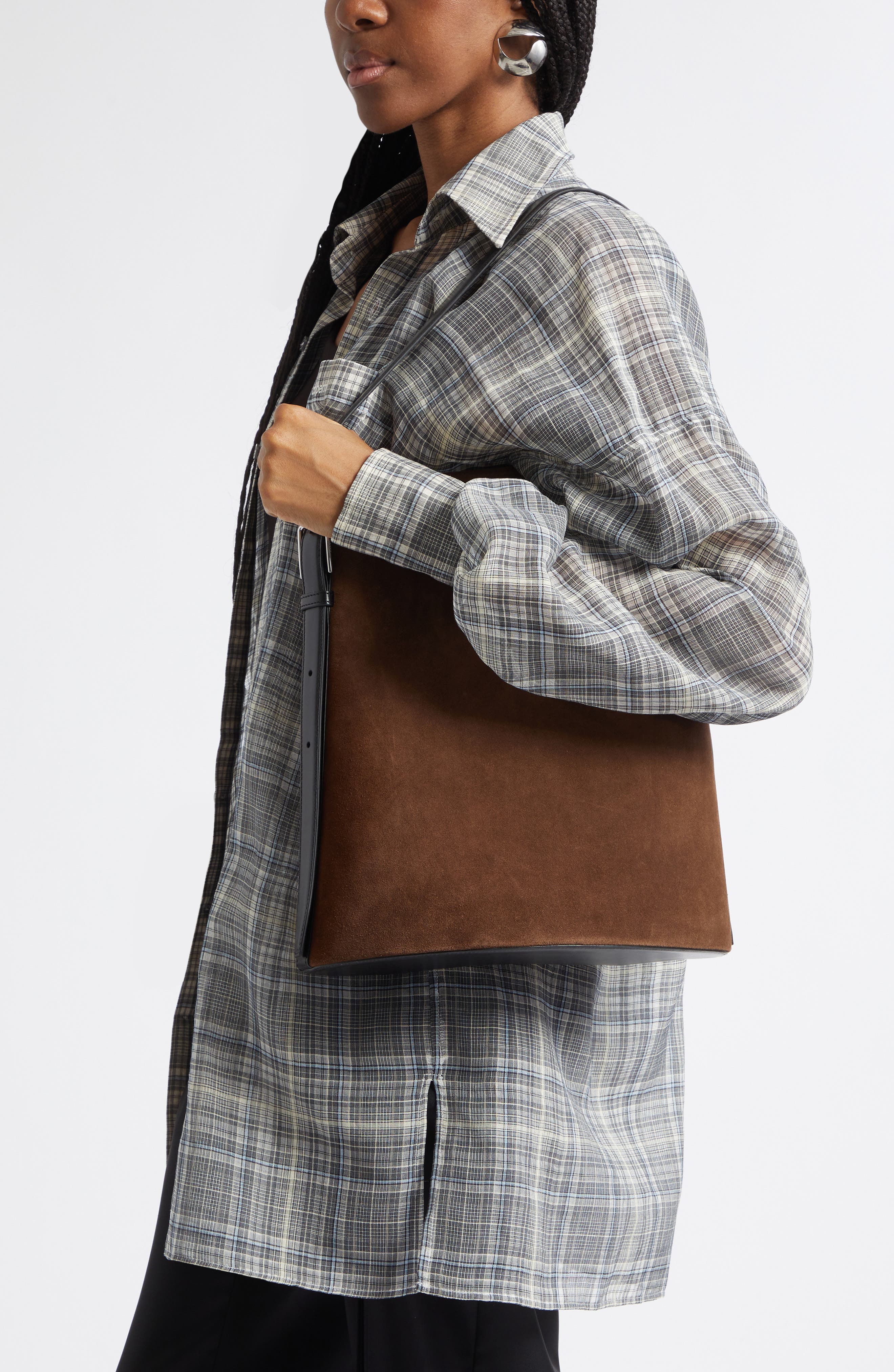 Coperni Ergonomic Suede Bucket Bag, Alternate, color, Brown