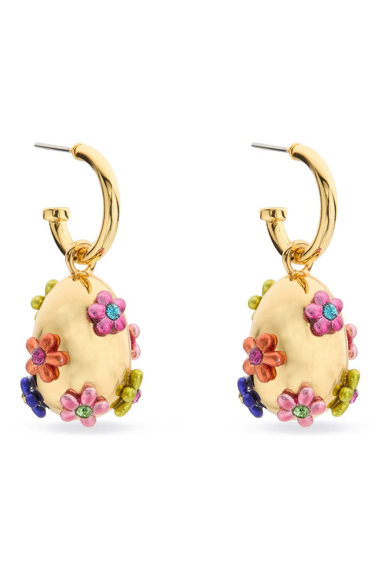 Floral Egg Drop Huggie Hoop Earrings, Main, color, MULTI