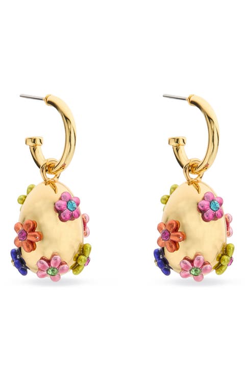 Floral Egg Drop Huggie Hoop Earrings