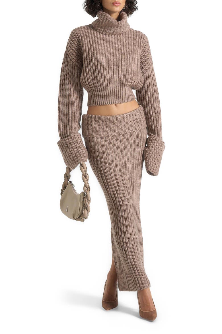 Lyra Knit Maxi Skirt with Foldover, Main, color, Taupe
