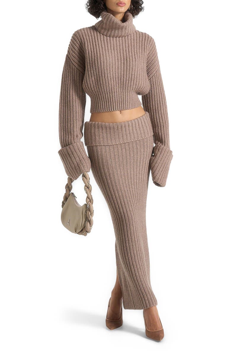 Manière De Voir Lyra Knit Maxi Skirt with Foldover, Main, color, Taupe