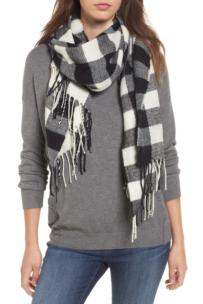 BP Buffalo Check Scarf, Main, color, BLACK/IVORY