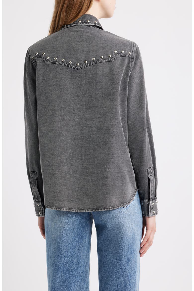Vinea Stud Accent Western Snap-Up Denim Shirt, Alternate, color, BLACK