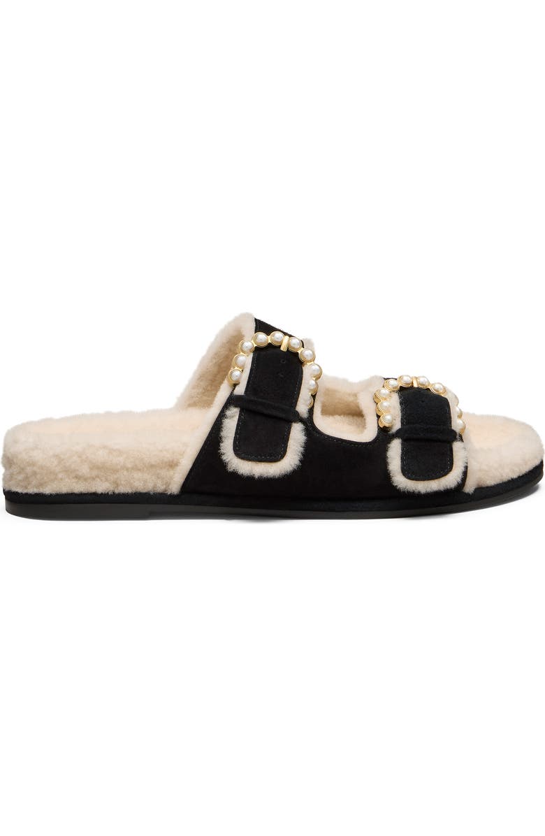 Stuart Weitzman Piper Genuine Shearling Slide Sandal, Alternate, color, Black/ Natural