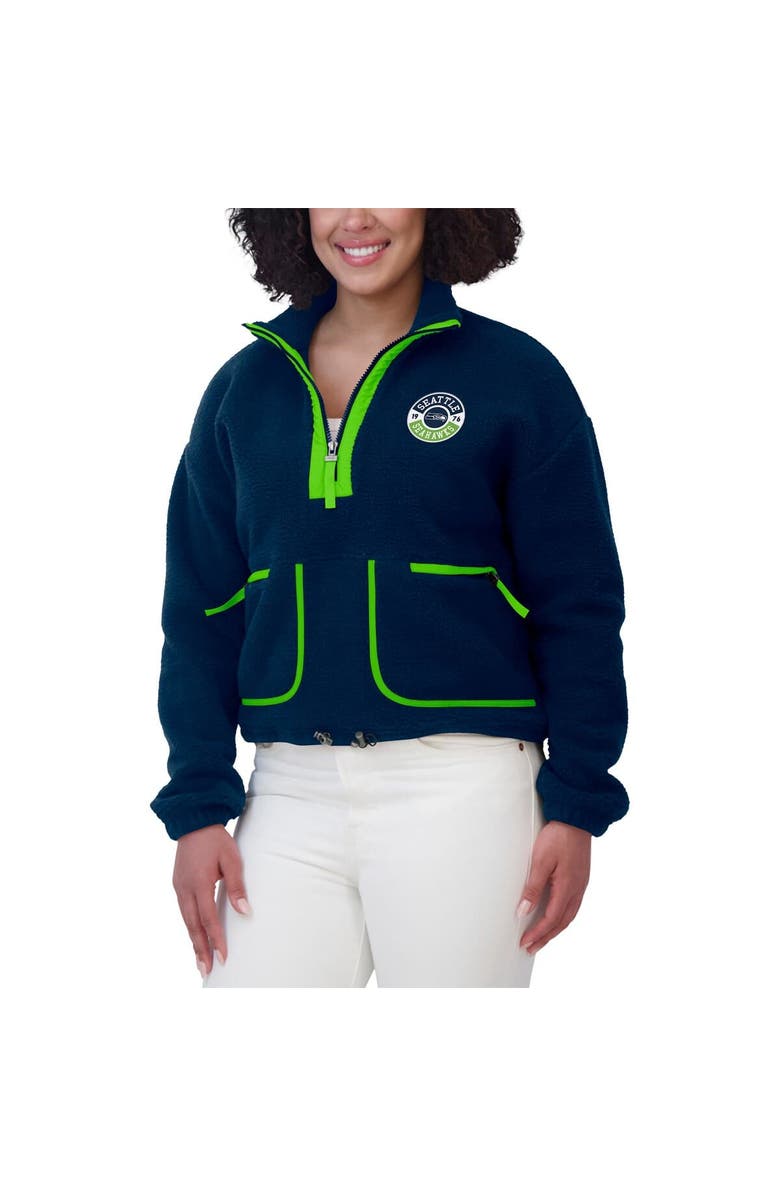 WEAR by Erin Andrews Women's WEAR by Erin Andrews College Navy Seattle Seahawks Polar Fleece Half-Zip Jacket, Alternate, color, Navy
