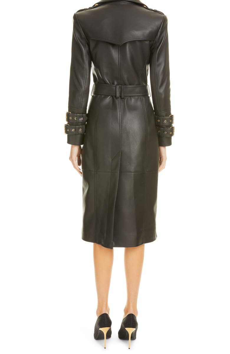Balmain Double Breasted Leather Trench Coat, Alternate, color,