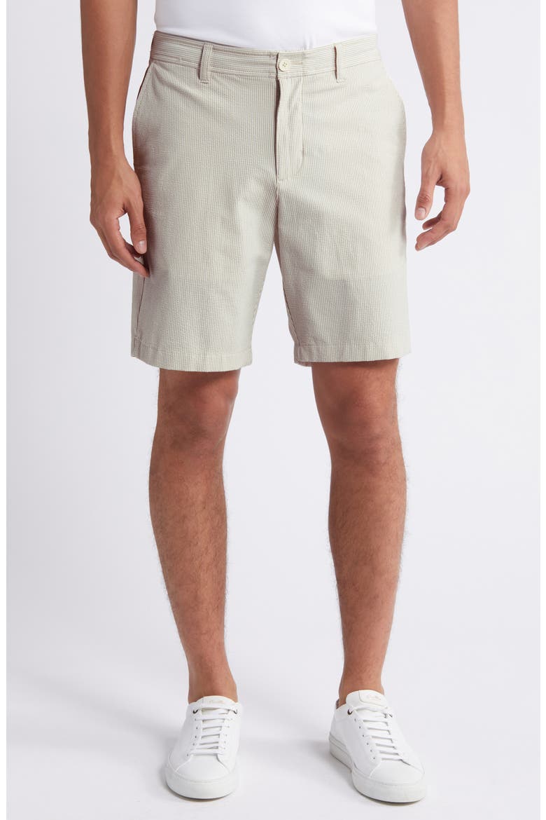 Nova Wave Stripe Seersucker Performance Shorts, Main, color, STONE KHAKI