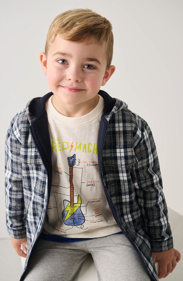 Hatley Kids' Salute Plaid Cotton Flannel Zip-Up Hoodie, Alternate, color, 