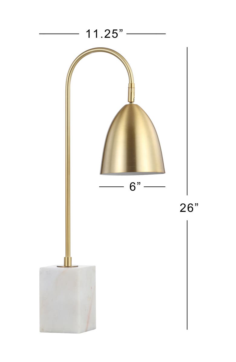 JONATHAN Y Ana 26" Gold Arched Metal with Marble Base LED Table Lamp, Brass Gold/White, Alternate, color, Brass Gold/White