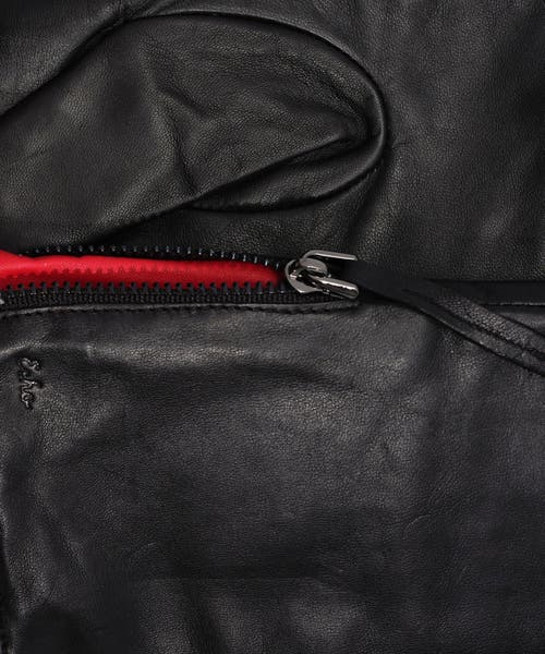 Echo Leather Glove With Zipper In Black