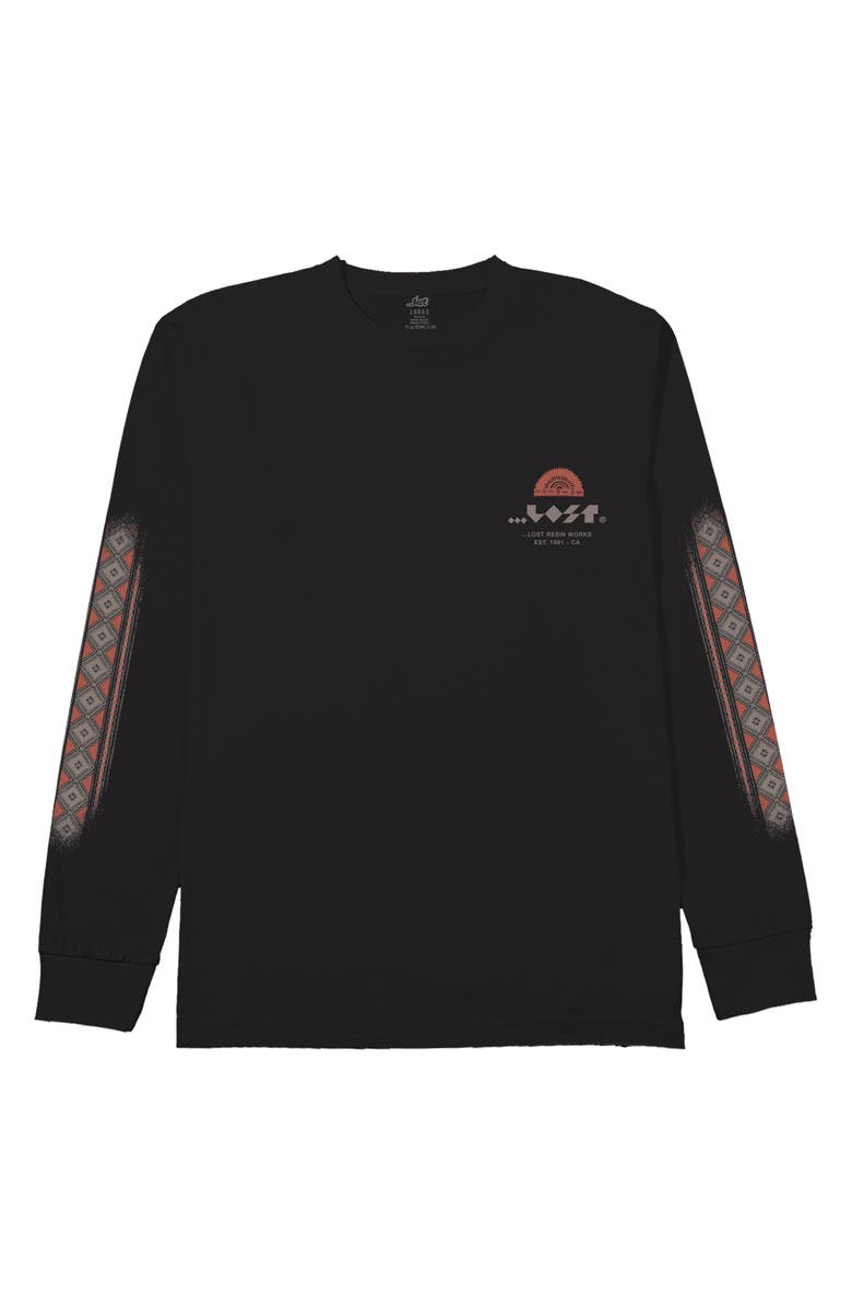 Lost Geo Stripe Long Sleeve Cotton Graphic T-Shirt, Main, color, 