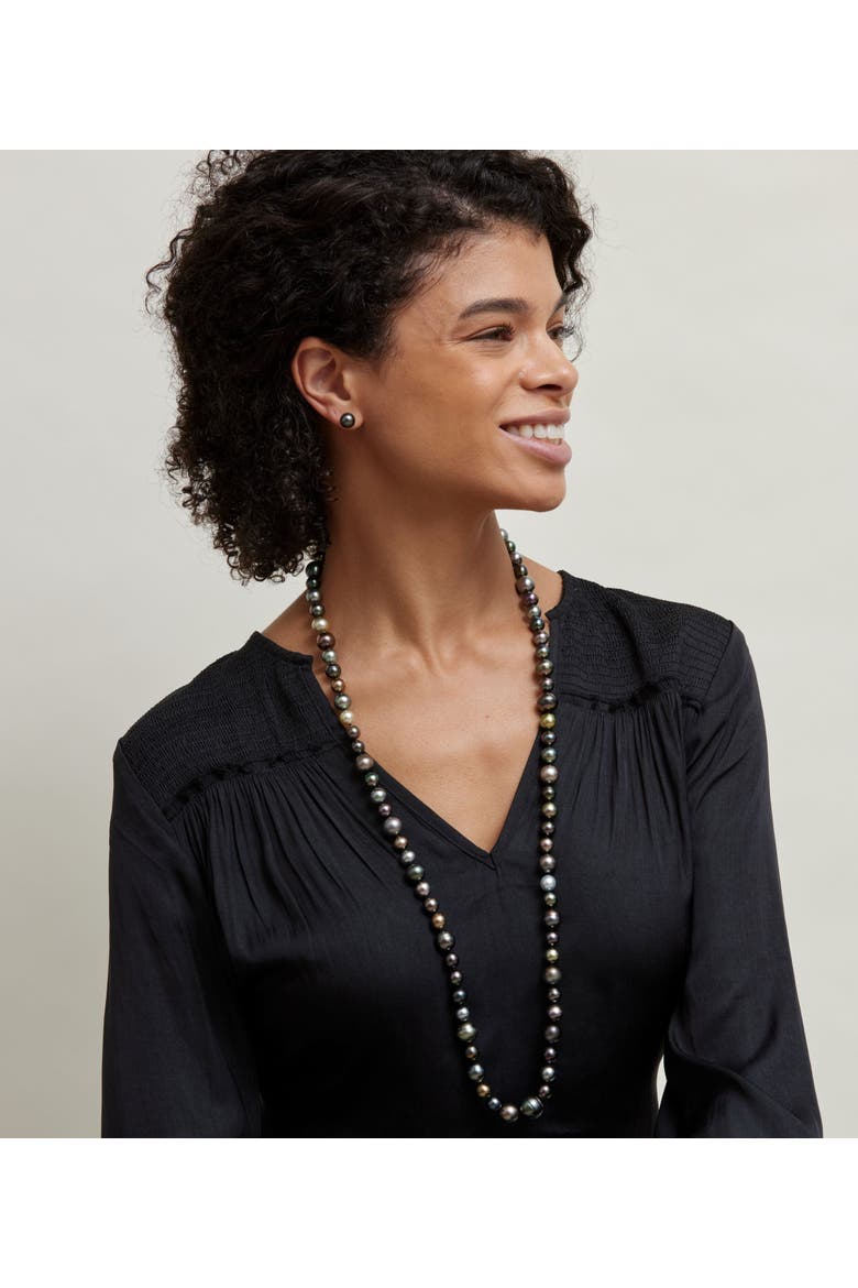 Opera Length 9-14mm Tahitian Multicolor South Sea Pearl Necklace, Alternate, color, White Gold Clasp