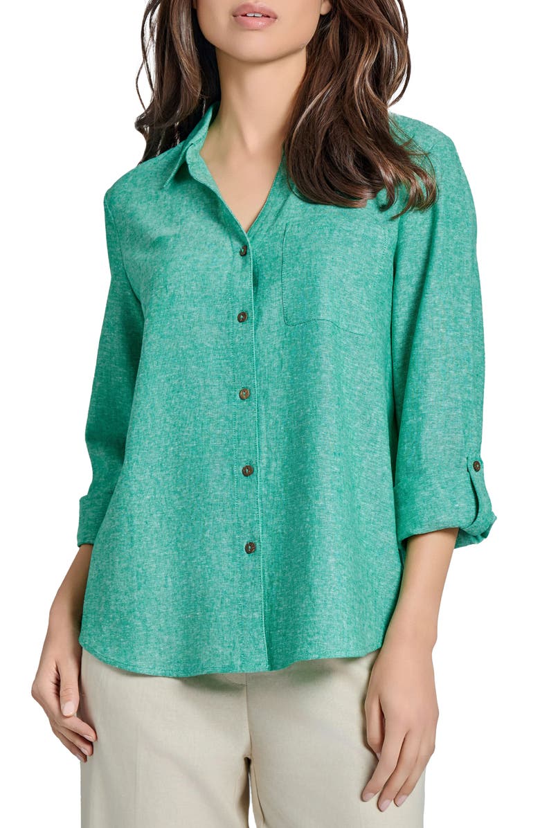 Jones New York Roll Tab Sleeve Button-Up Shirt, Main, color, 