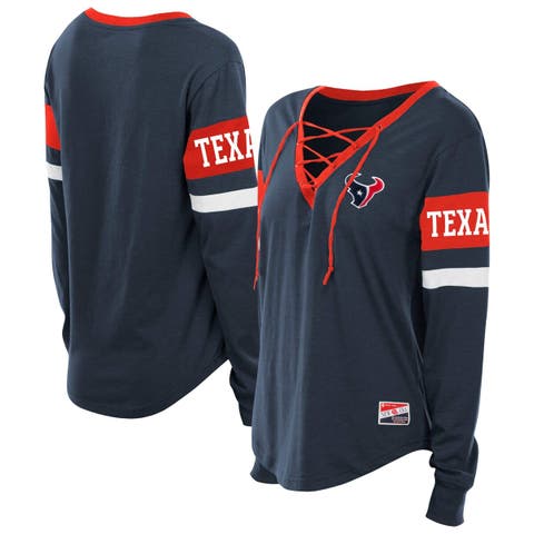 Women
s New Era Navy Houston Texans Plus Size Throwback Lace-Up Long Sleeve T-Shirt