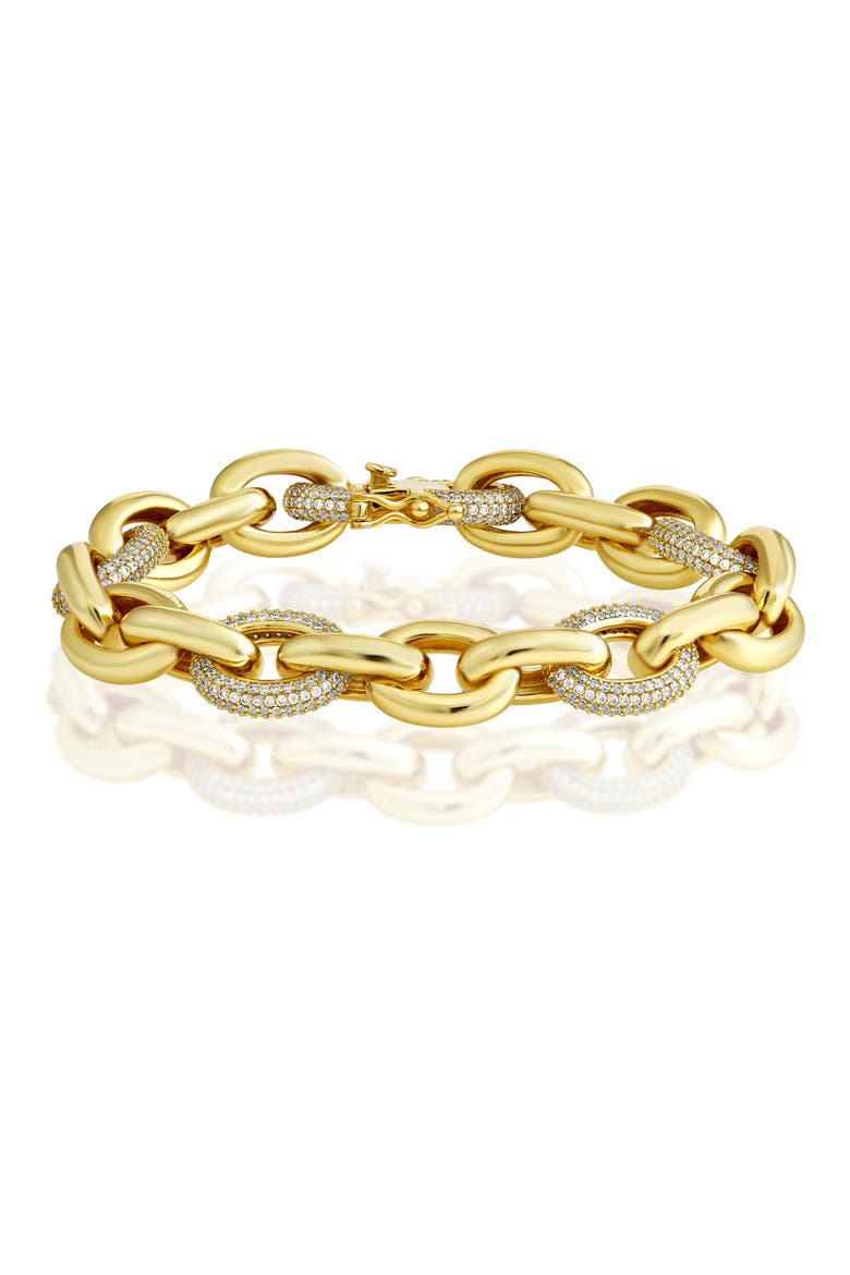 Cubic Zirconia Pav9 Oval Link Bracelet, Main, color, GOLD