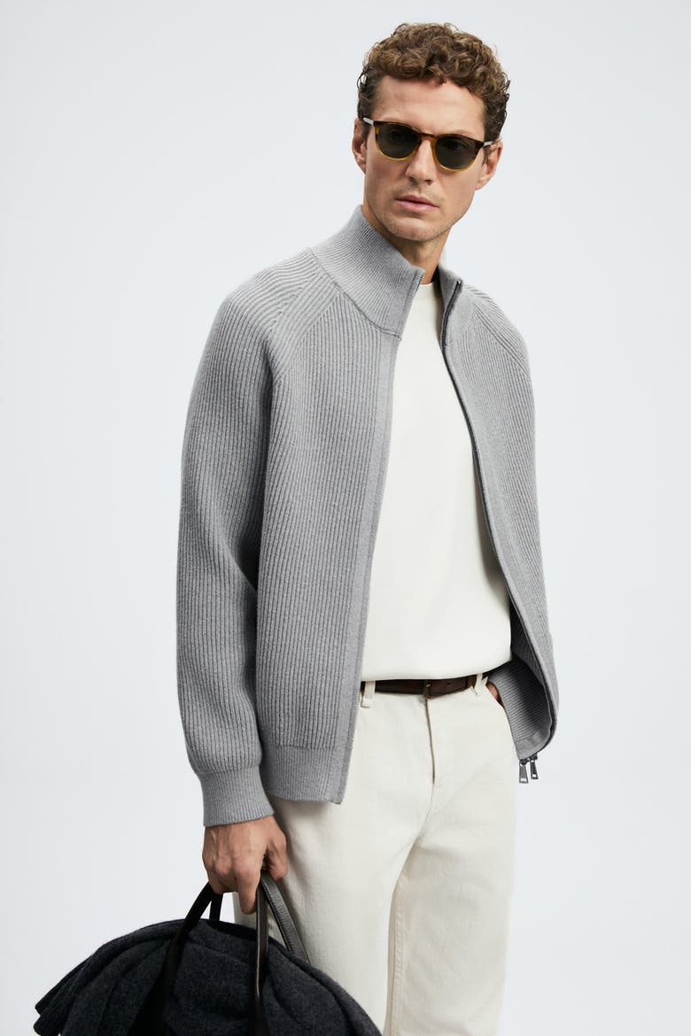 Men's Full Zip Cardigan Sweater, Main, color, Gray Melange