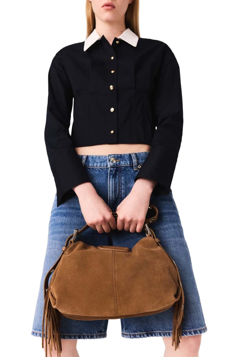 Cropped poplin shirt, Alternate, color, Navy