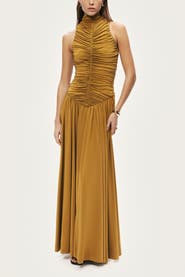 Nocturne Ruched High-Neck Maxi Dress