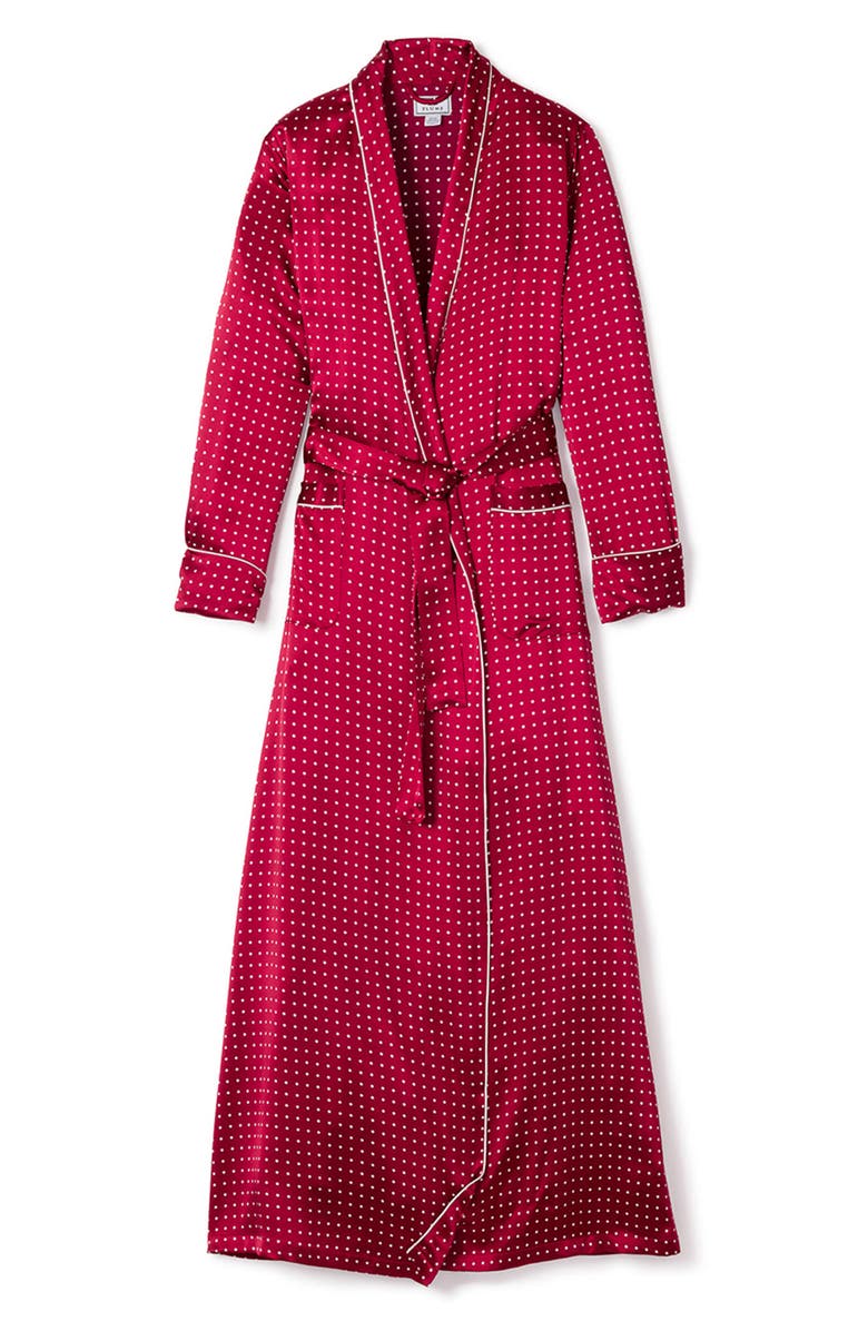 Petite Plume Polka Dot Silk Robe, Alternate, color, Bordeaux