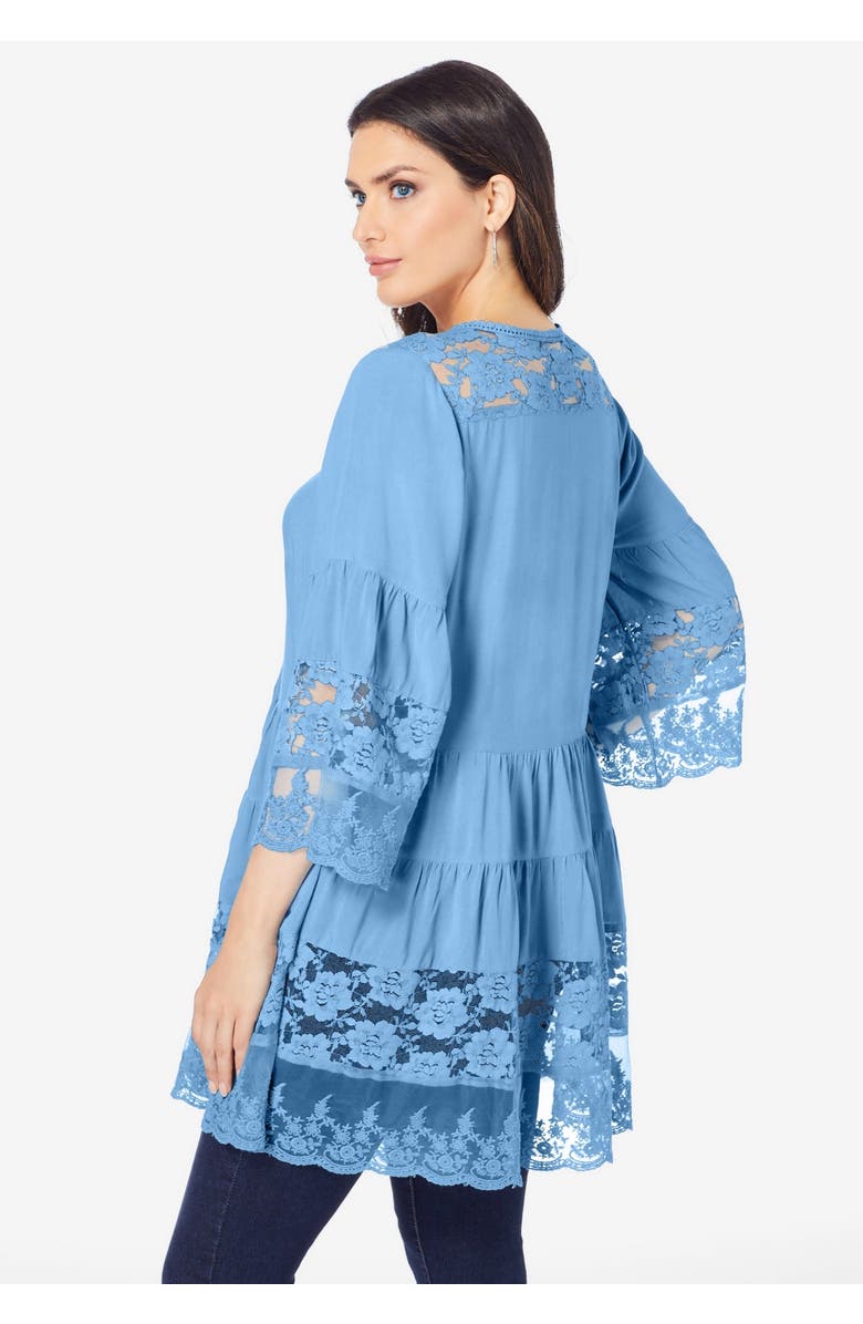 Roaman's Lace Illusion Blouse, Alternate, color, White