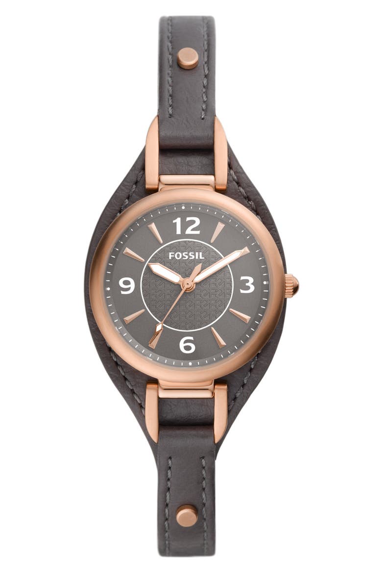 Carlie Leather Strap Watch, 28mm, Main, color, BLACK/ROSE GOLD
