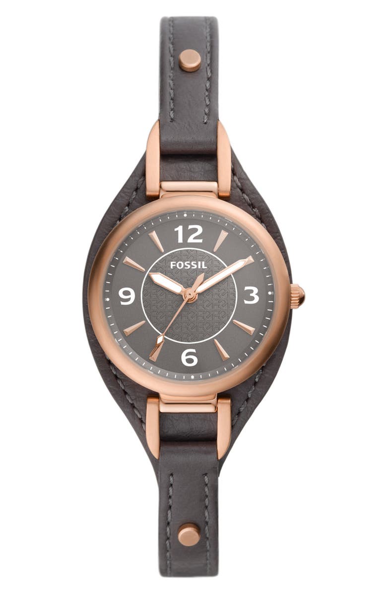 Fossil Carlie Leather Strap Watch, 28mm, Main, color, 