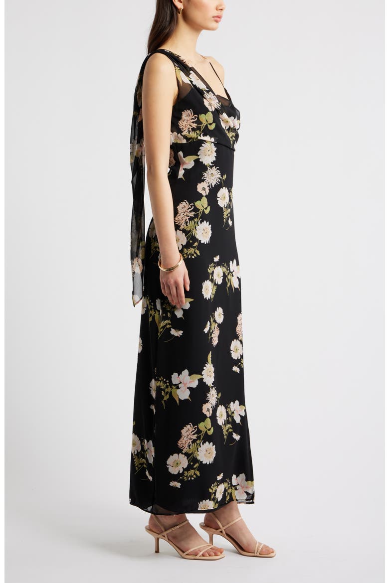 Asymmetric Chiffon Dress, Alternate, color, BLACK- PINK IRIS FLORAL