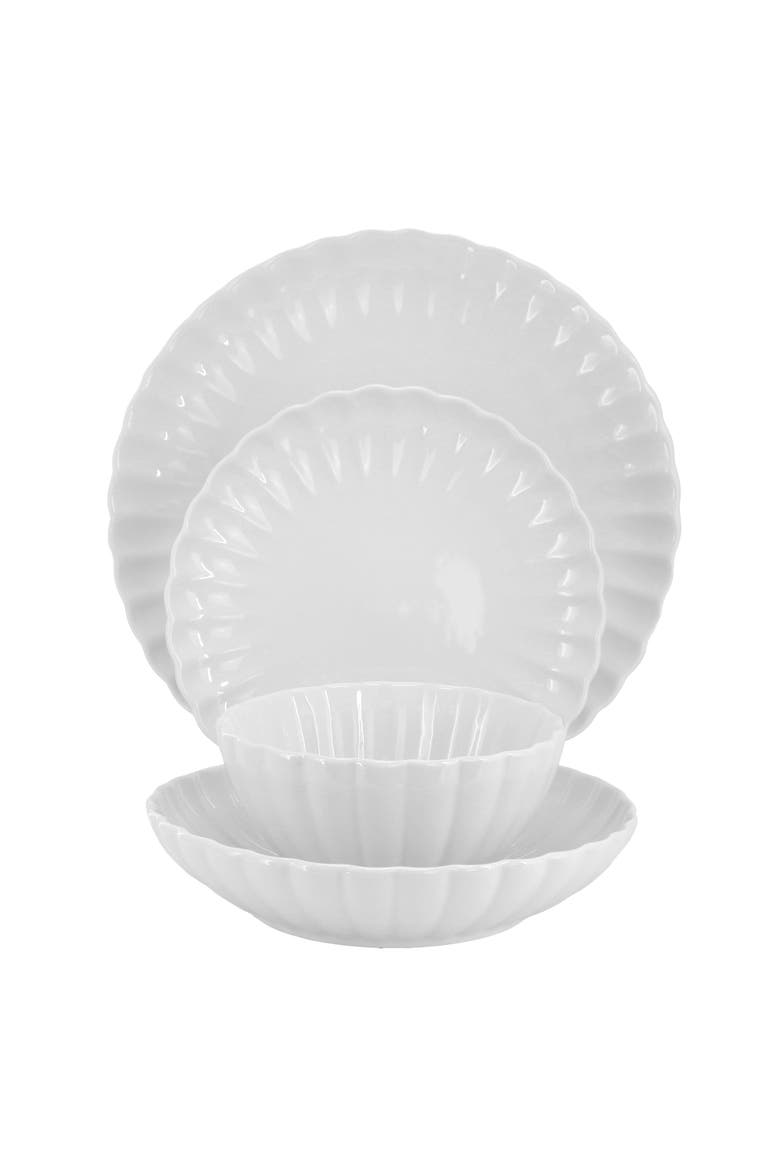 Jane 16 Piece Double Bowl Porcelain Dinnerware Set, Alternate, color, White
