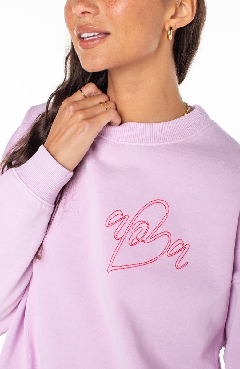 Roxy Line-Up Embroidered Heart Oversize Graphic Sweatshirt, Alternate, color, Orchid Bouquet Solid