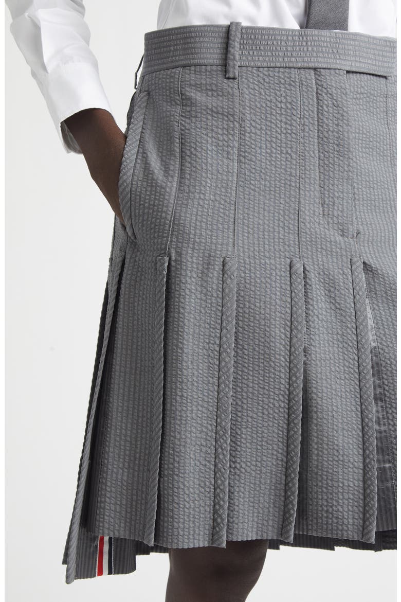 Pleated Low Rise Wool Seersucker Skirt, Alternate, color, LIGHT GREY