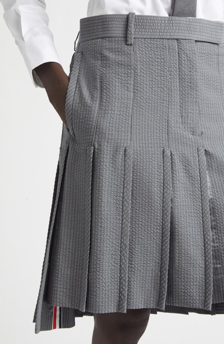 Thom Browne Pleated Low Rise Wool Seersucker Skirt, Alternate, color, Light Grey
