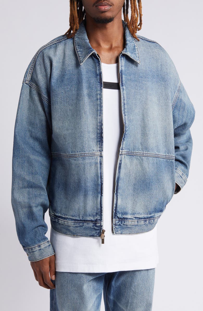 Fear of God Essentials Zip Denim Jacket, Main, color, 