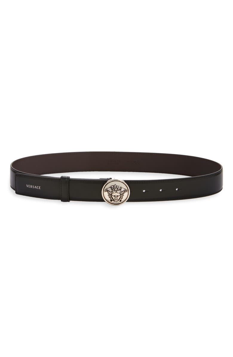 Versace Medusa Medallion Buckle Leather Belt, Main, color, Black-Palladium