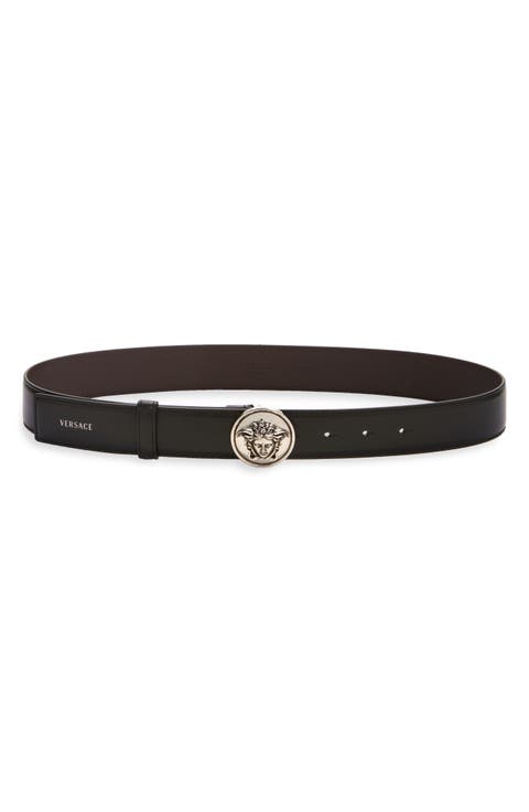 Medusa Medallion Buckle Leather Belt