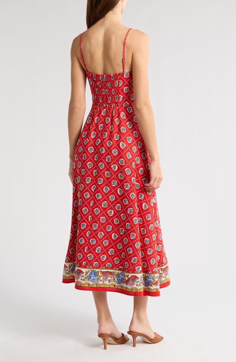 WAYF Josefina Scarf Print Linen Blend Midi Dress, Alternate, color, Red Scarf