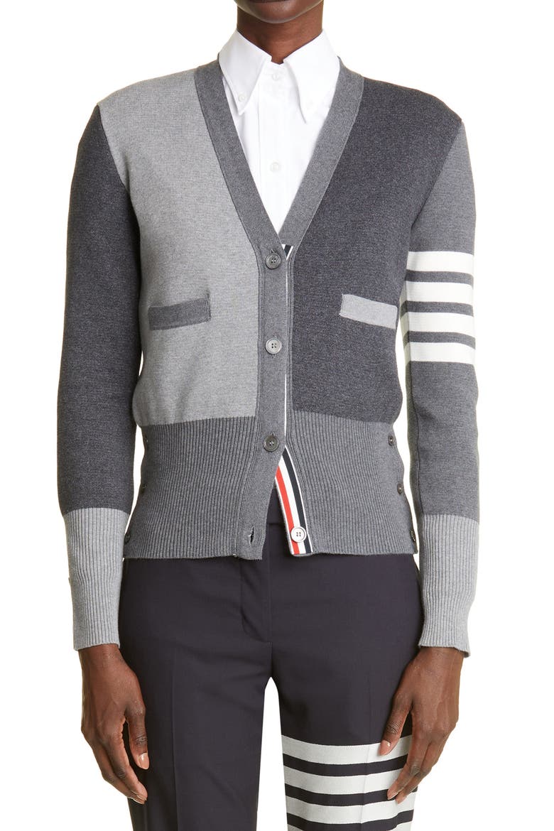 Colorblock 4-Bar Cotton Cardigan, Main, color, TONAL GREY