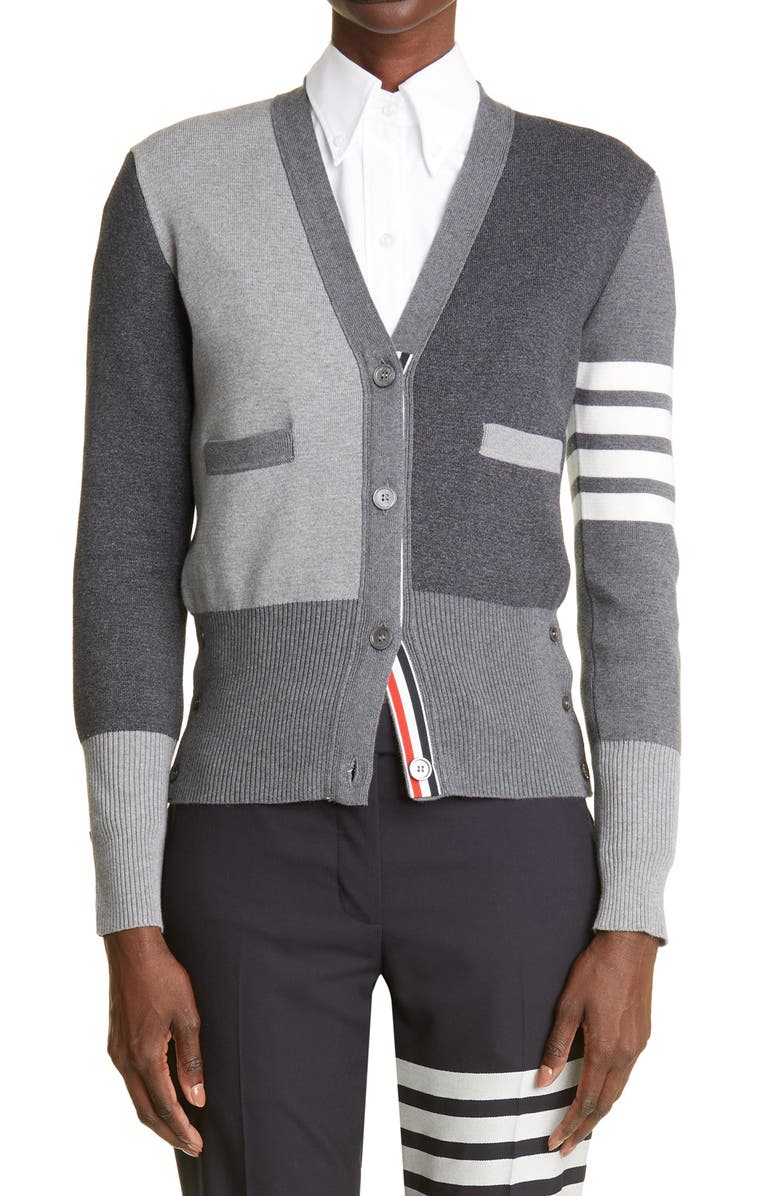 Thom Browne Colorblock 4-Bar Cotton Cardigan, Main, color, 
