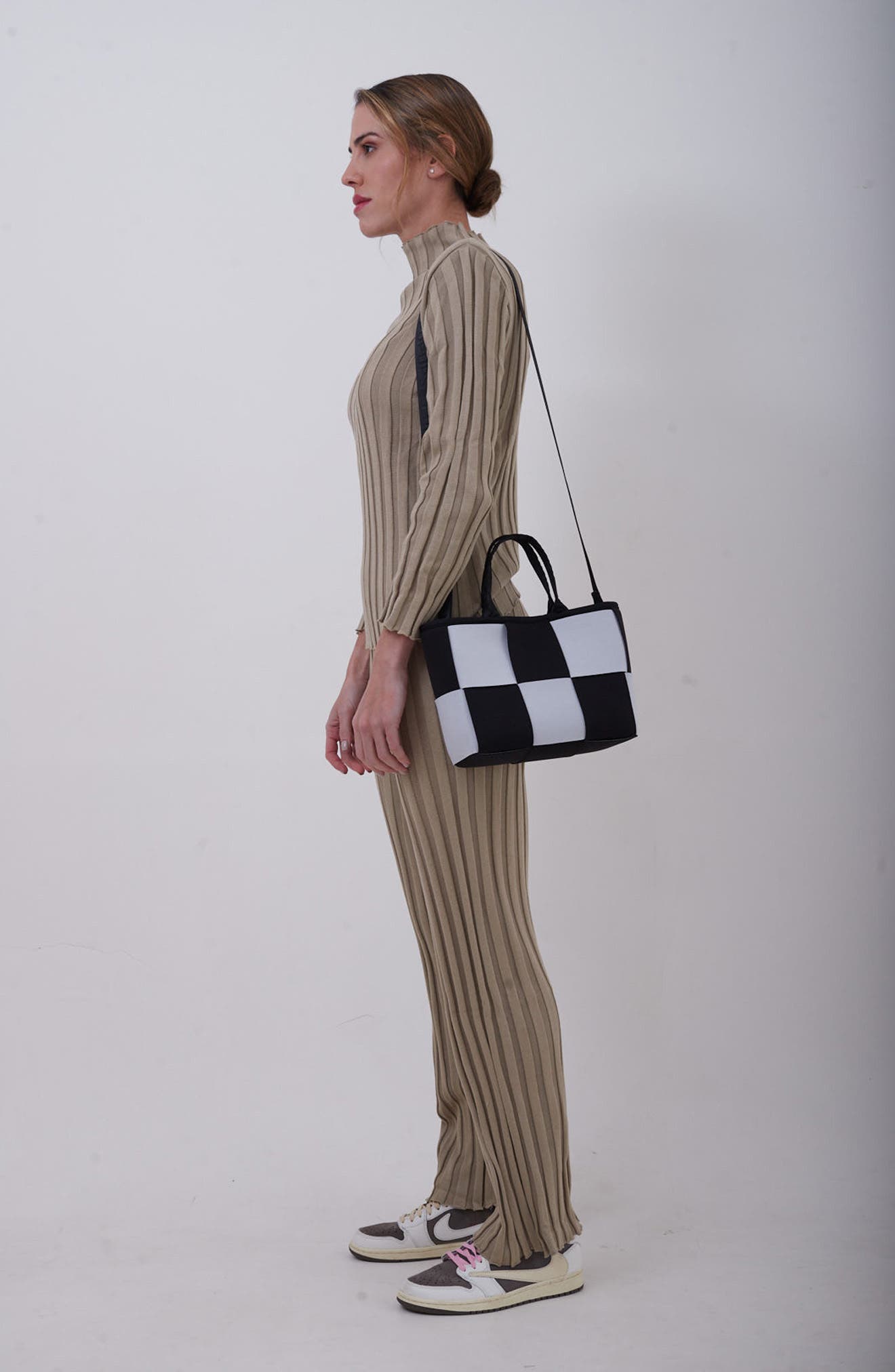 POP UPS BRAND Water Resistant Woven Neoprene Mini Tote Bag, Alternate, color, Black And White