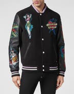 PHILIPP PLEIN Leather College Bomber Hawaii Men
