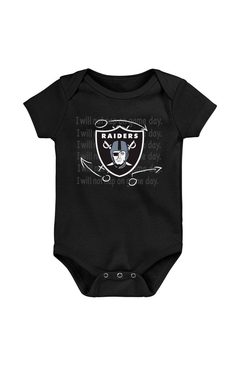 Outerstuff Newborn & Infant Black/White/Heather Gray Las Vegas Raiders Three-Pack Eat, Sleep & Drool Retro Bodysuit Set, Alternate, color, Black