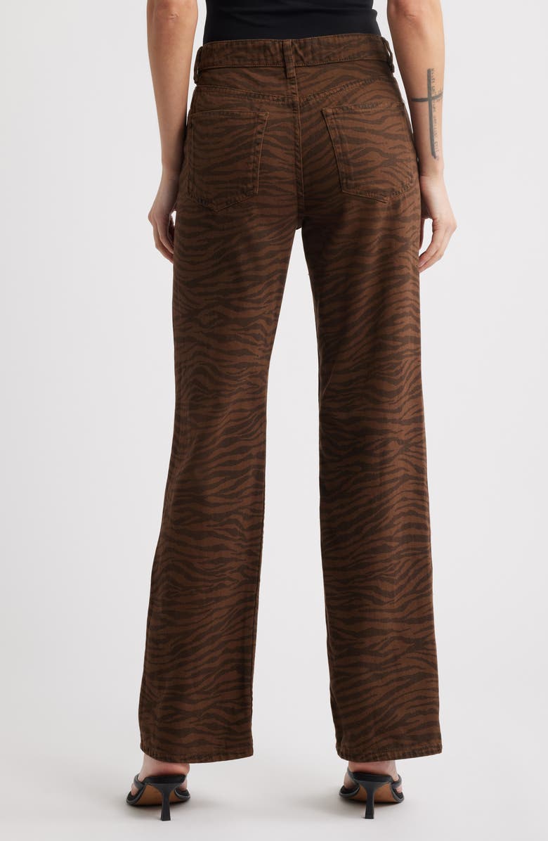 MANGO Zebra Stripe High Waist Straight Leg Jeans, Alternate, color, Chocolate