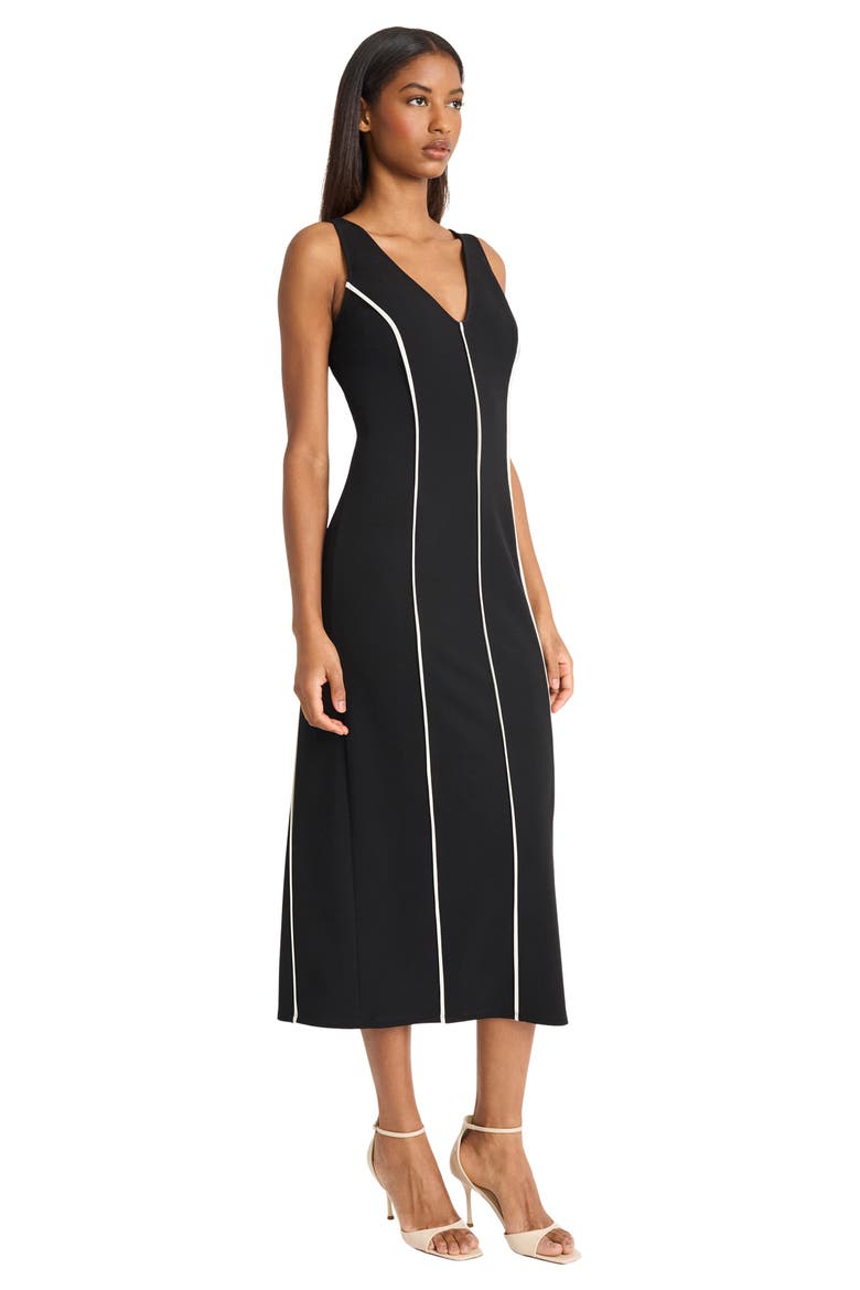 Contrast Piping Sleeveless Midi Dress, Alternate, color, BLACK/ IVORY