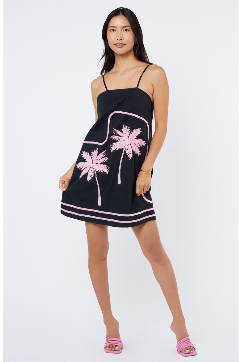 Dewa Embroidered Trapeze Dress, Alternate, color, BLACK